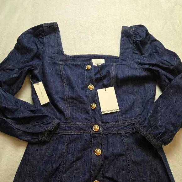 New US 10 Reformation x Anthropologie Celeste denim midi jean dress